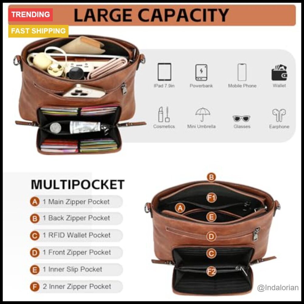 PU Leather Crossbody Bag Multi Pocket Adjustable Strap Roomy Chic Daily - Picture 4 of 7